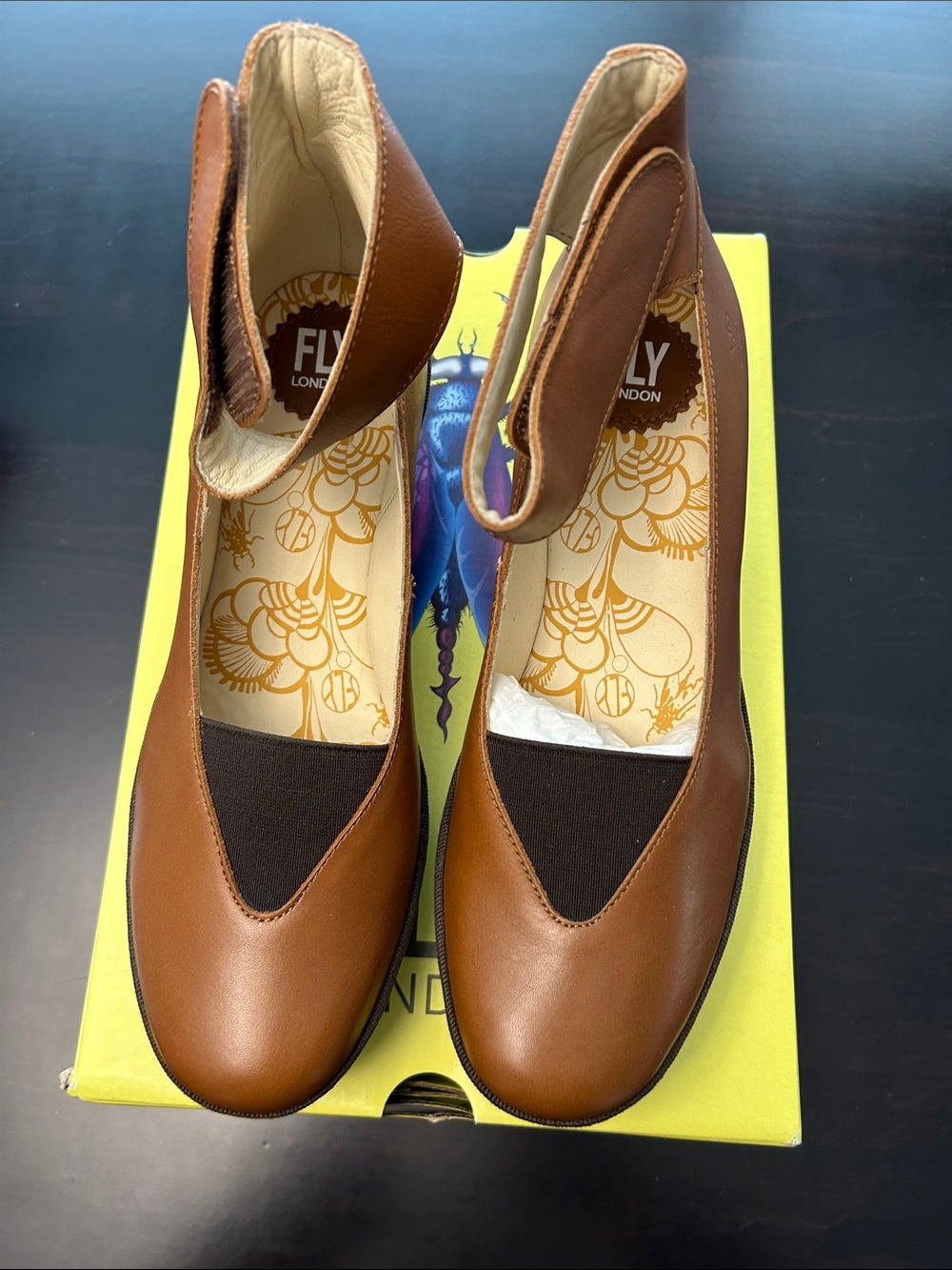 Fly London Two-Tone Brown Leather Slip-On Flats